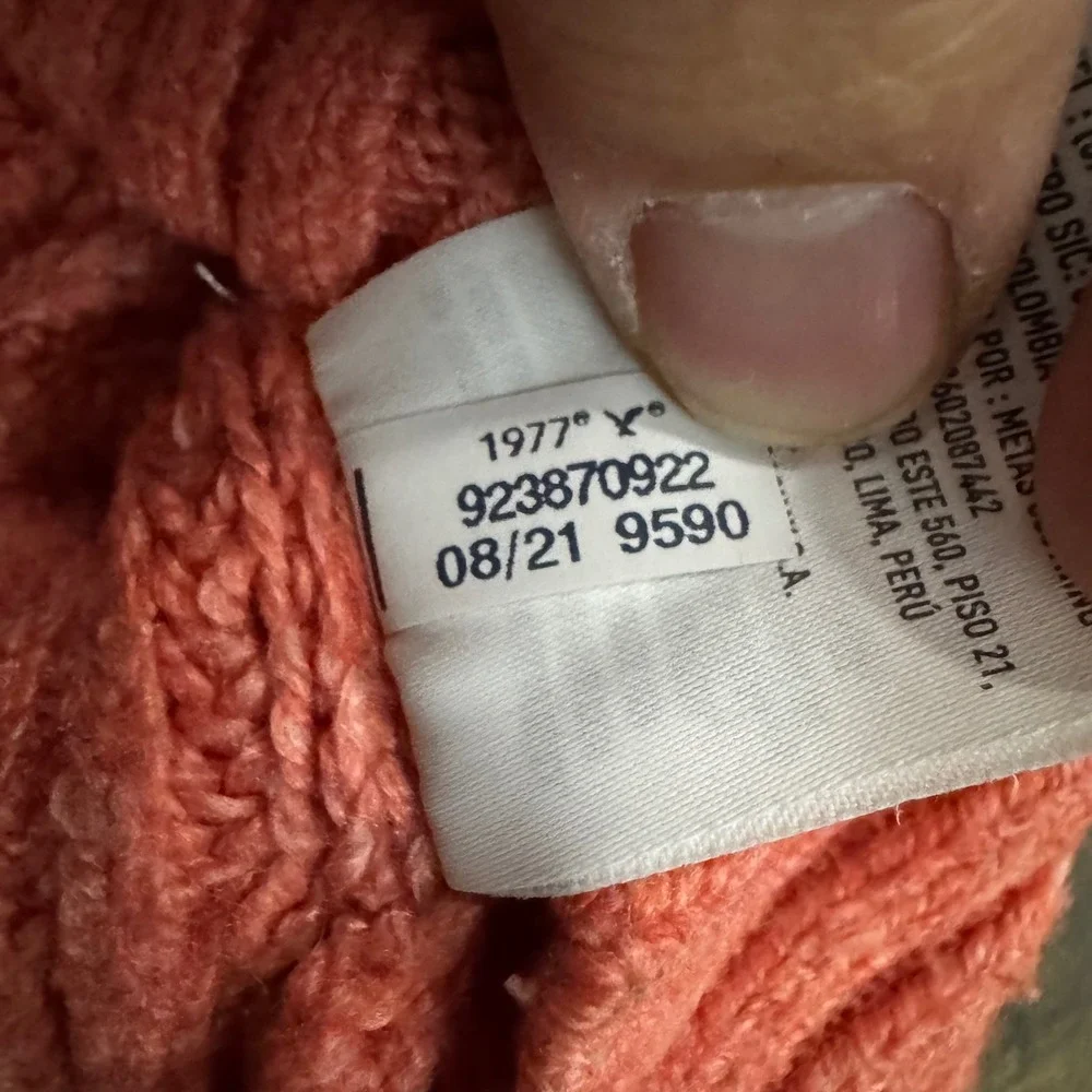American Eagle Coral Pink Chunky Ribbed Knit Crewneck Sweater XS Cropped Cottage
